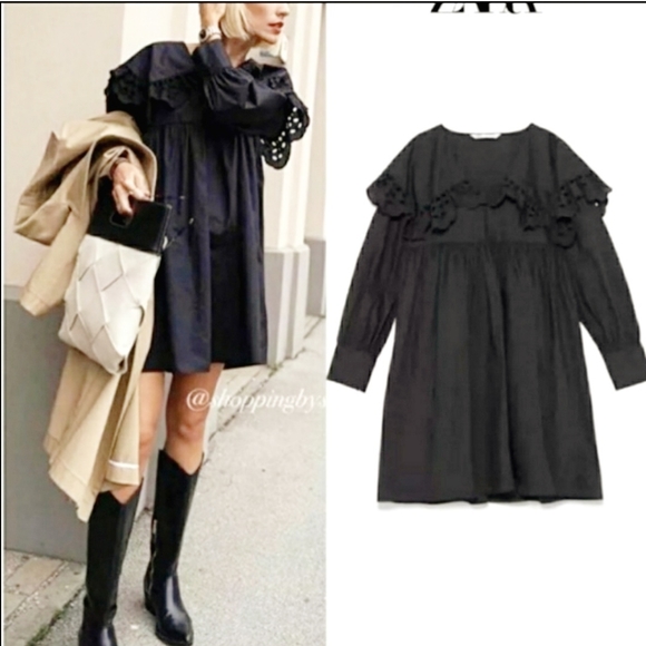 Zara Dresses & Skirts - Zara Long sleeve Poplin Mini Dress Black